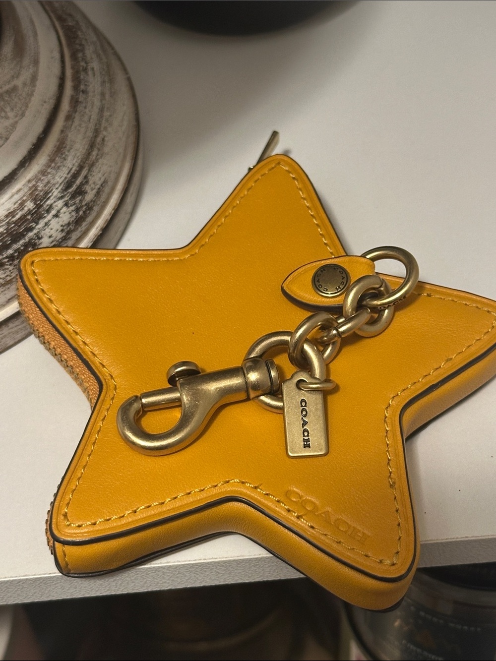 Coach Yellow Star Leather Key / Bag Charm NWOT